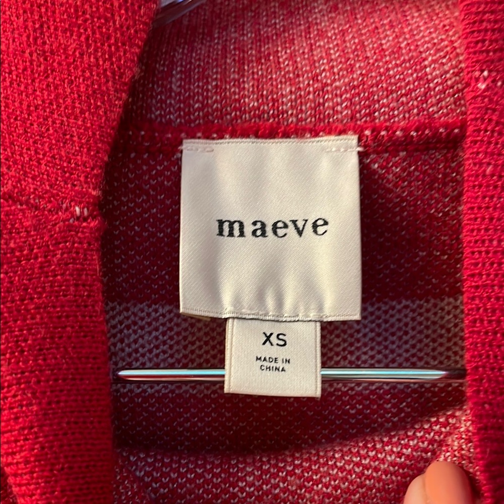 Anthropologie “Maeve” Red and Off-White Striped Cowl-Neck Sweater - Picture 2 of 3